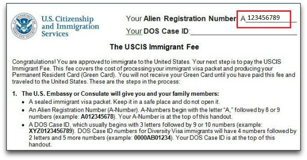 alien registration number in immigrant fee handout