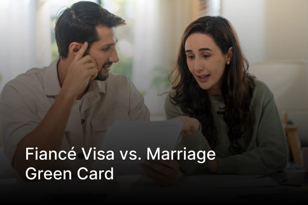 Couple reviewing immigration visa paperwork together while planning their future
