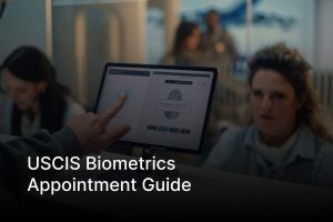 Person having fingerprint scanned and verified during a USCIS biometrics appointment
