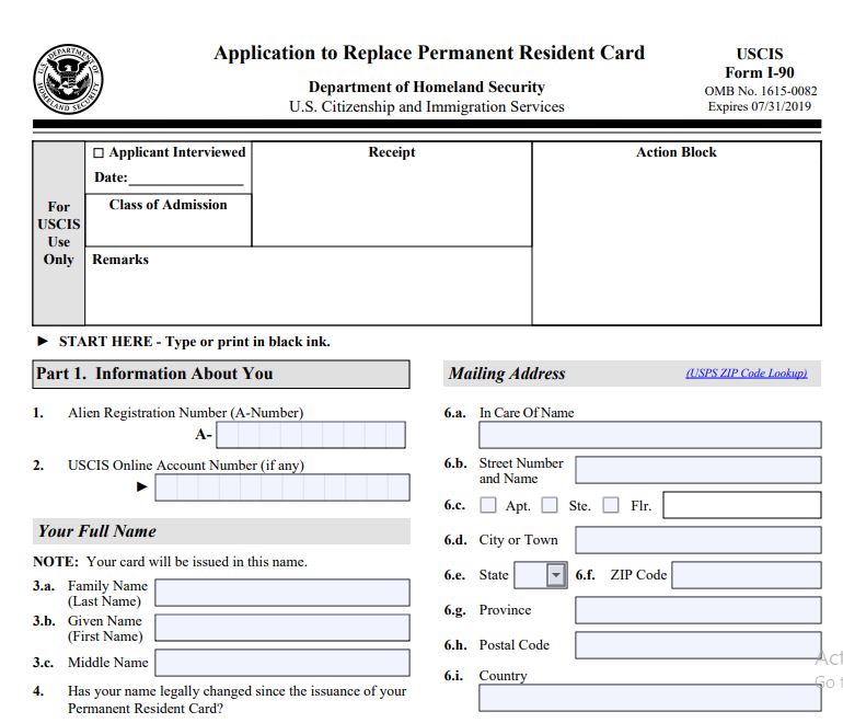 uscis i-90 application form